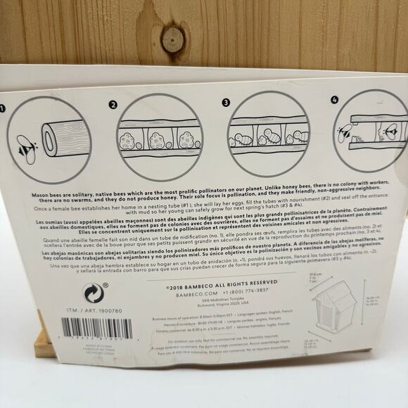 Mason Bee Barn House Butterfly Shelter 14.5” Native Pollinator Garden Wood Cabin - Picture 8 of 11